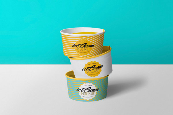 Mockup of Three Ice-Cream Cups on Top of Each Other