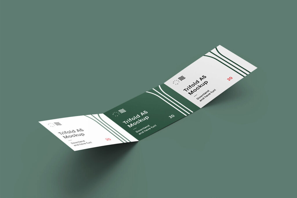 Mockup of Trifold Landscape Brochure Laid Unfold in Perspective