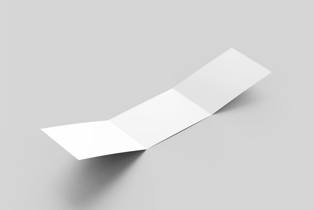 Mockup of Trifold Landscape Brochure Laid Unfold in Perspective