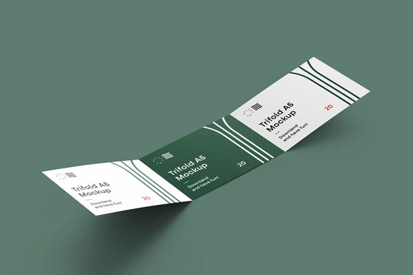 Mockup of Trifold Landscape Brochure Laid Unfold in Perspective
