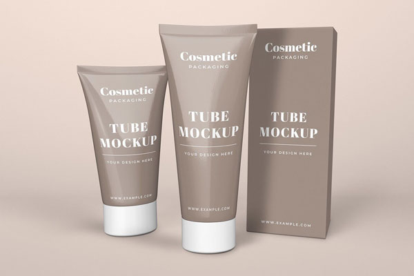 Mockup of Two Cosmetic Tubes and a Tall Box