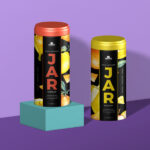 Mockup of Two Cylindrical Food Bottle Containers in Half-Side View