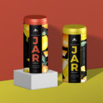 Mockup of Two Cylindrical Food Bottle Containers in Half-Side View