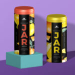 Mockup of Two Cylindrical Food Bottle Containers in Half-Side View