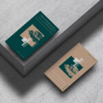 Mockup of Two Floating Business Cards at the 34 Angle View
