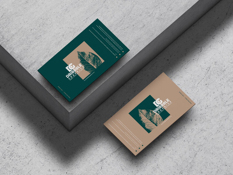 Mockup of Two Floating Business Cards at the 34 Angle View