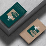Mockup of Two Floating Business Cards at the 34 Angle View