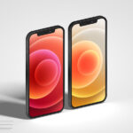 Mockup of Two iPhone 12 Standing in the Half-side View