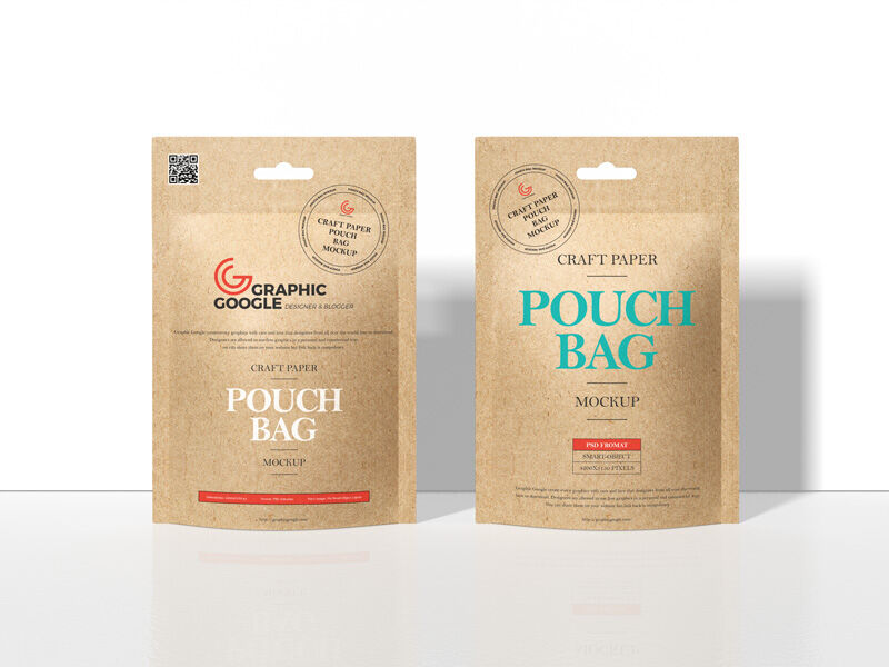 Mockup of Two Kraft Packets Standing in the Front View