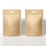 Mockup of Two Kraft Packets Standing in the Front View