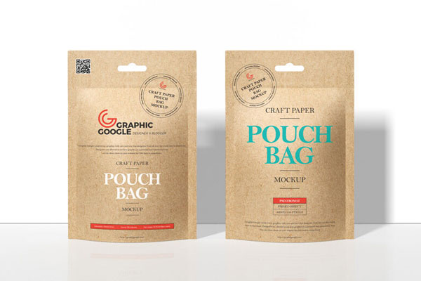 Mockup of Two Kraft Packets Standing in the Front View