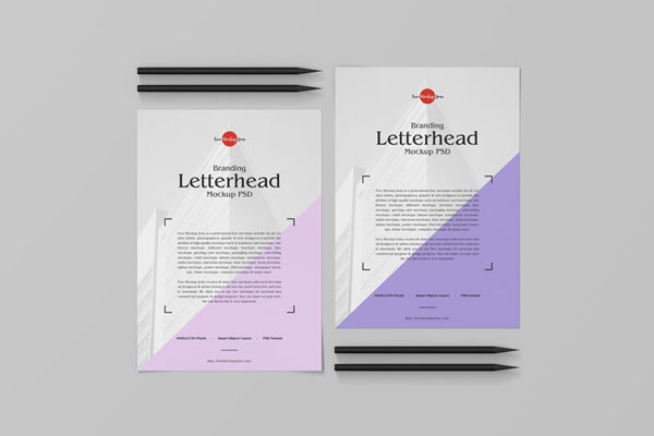 Mockup of Two Letterheads Laid Alongside Each Other in Top View