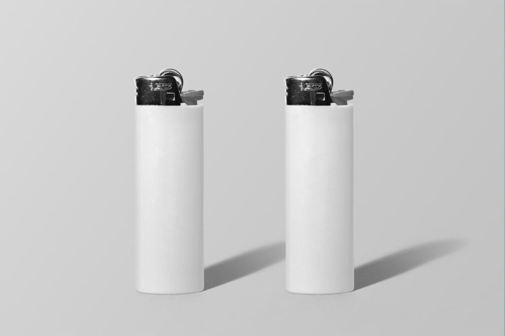 Mockup of Two Lighters Standing in the Front View