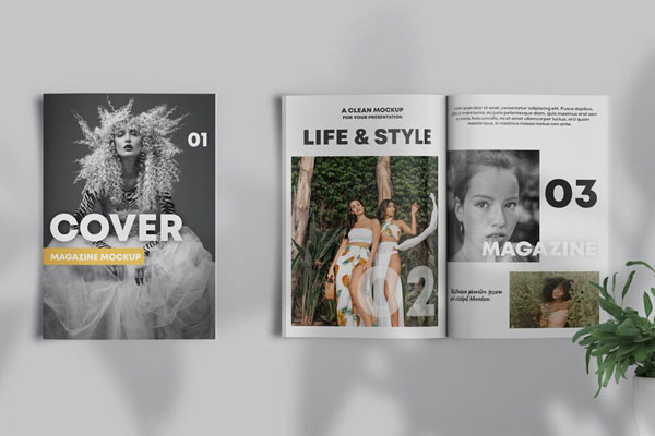 Mockup of Two Magazines in Top View Closed and Opened