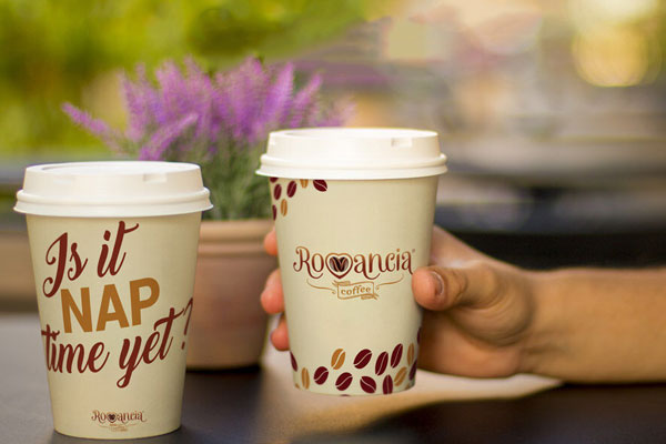 Mockup of Two Paper Coffee Cups in the Front View