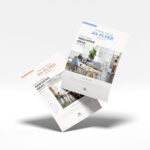 Mockup of Two Slanting A4 Flyers Floating in the Half-Side View