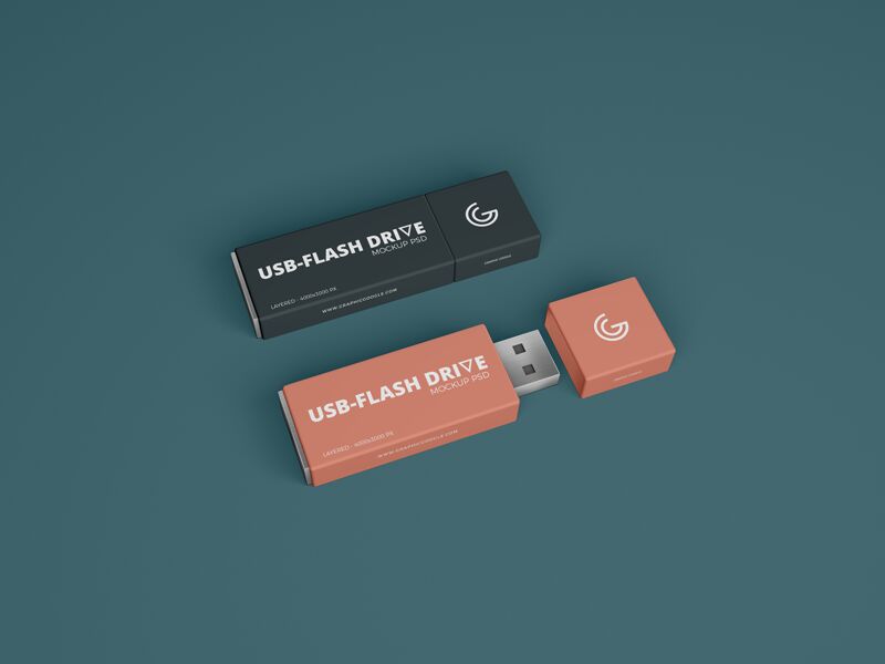 Mockup of Two USB Flash Drives in Perspective View