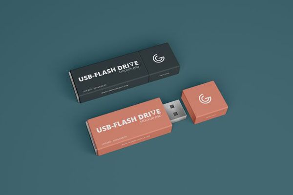 Mockup of Two USB Flash Drives in Perspective View