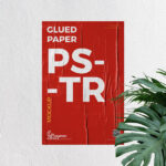 Mockup of Vertical Paper Glued to Concrete Wall in Front View