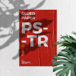 Mockup of Vertical Paper Glued to Concrete Wall in Front View