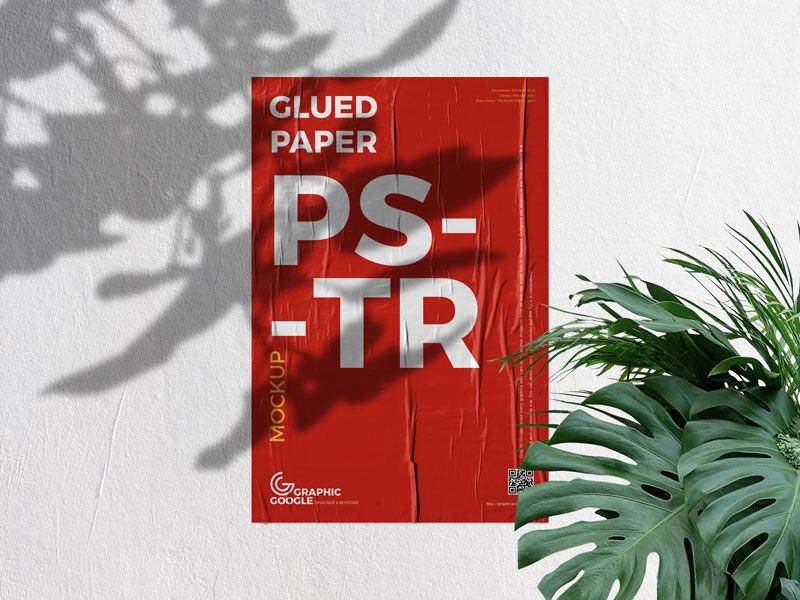Mockup of Vertical Paper Glued to Concrete Wall in Front View FREE PSD