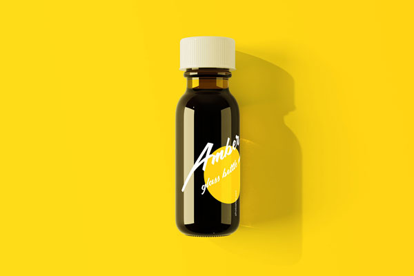 Mockup Showcasing Amber Glass Medicine and Liquid Bottle