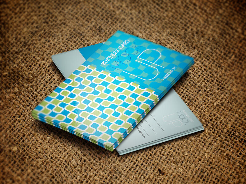 Mockup Showcasing Business Cards on Brown Sackcloth