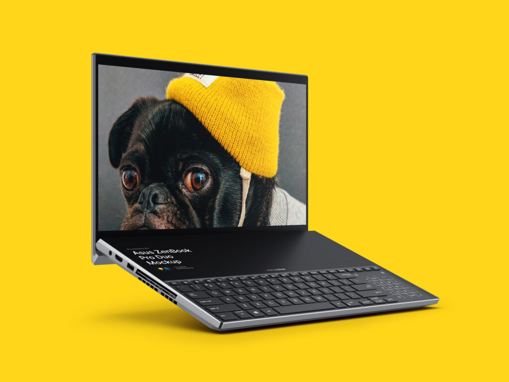 Mockup Showcasing Floating Zenbook Pro Duo