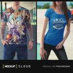 Mockup Showcasing Man and Woman Models Wearing T-Shirts on Street Environment