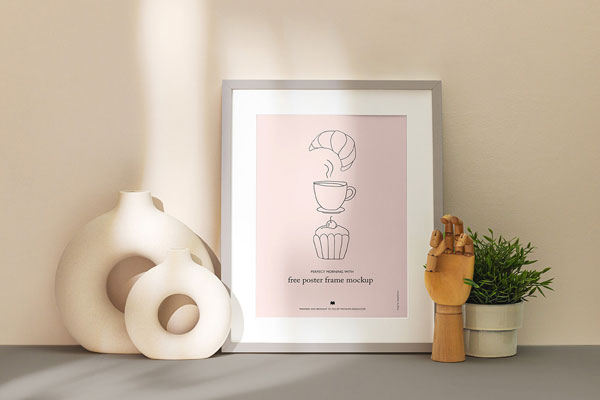 Mockup Showcasing Poster Frame with Decorative Elements