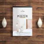 Mockup Showcasing Poster Hanged over a Wooden Wall