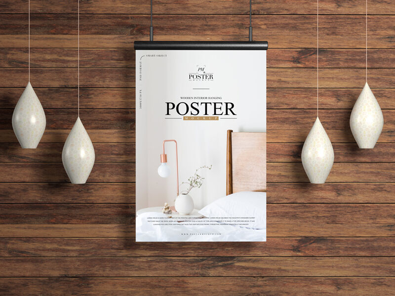 Mockup Showcasing Poster Hanged over a Wooden Wall
