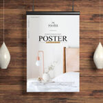 Mockup Showcasing Poster Hanged over a Wooden Wall
