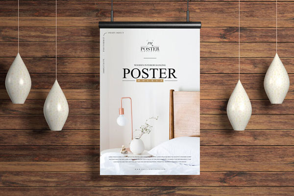 Mockup Showcasing Poster Hanged over a Wooden Wall