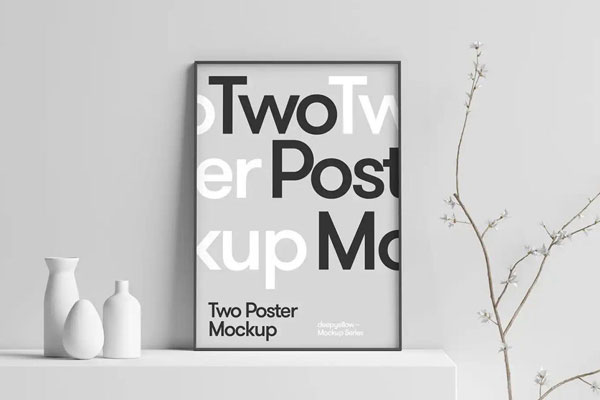 Mockup Showcasing Poster Scene Decorated with Vases and Blossoms
