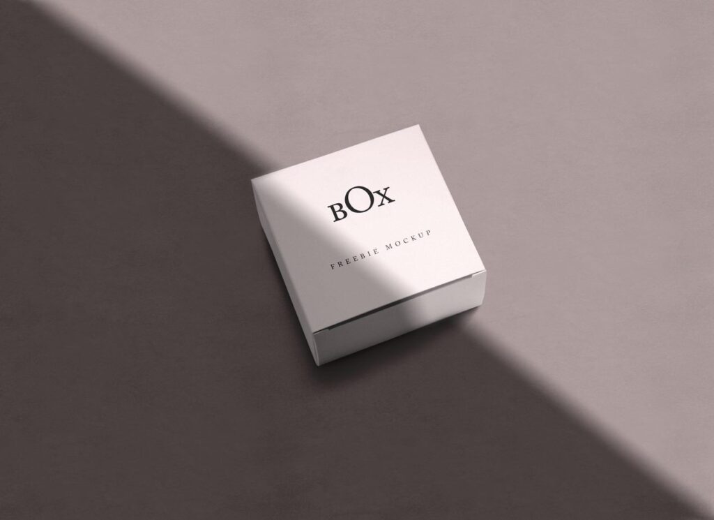 Mockup Showcasing Square Box in Four Different Scenes with Overlayed Shadows