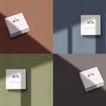 Mockup Showcasing Square Box in Four Different Scenes with Overlayed Shadows