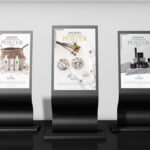 Mockup Showcasing Three Modern Black Stand Poster