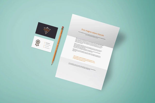 Mockup Showcasing Two Business Cards and a Folding Letterhead