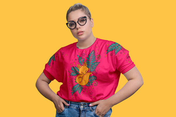Mockup Showcasing Young Woman Wearing Crew Neck T-shirt