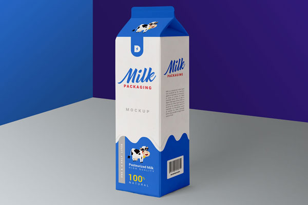 Mockup Showing a 3/4 View of a Milk Carton Box Packaging