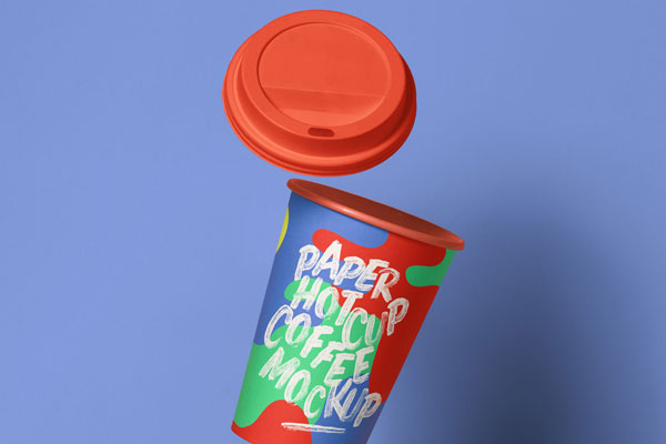 Mockup Showing a Floating Paper Cup and Its Lid