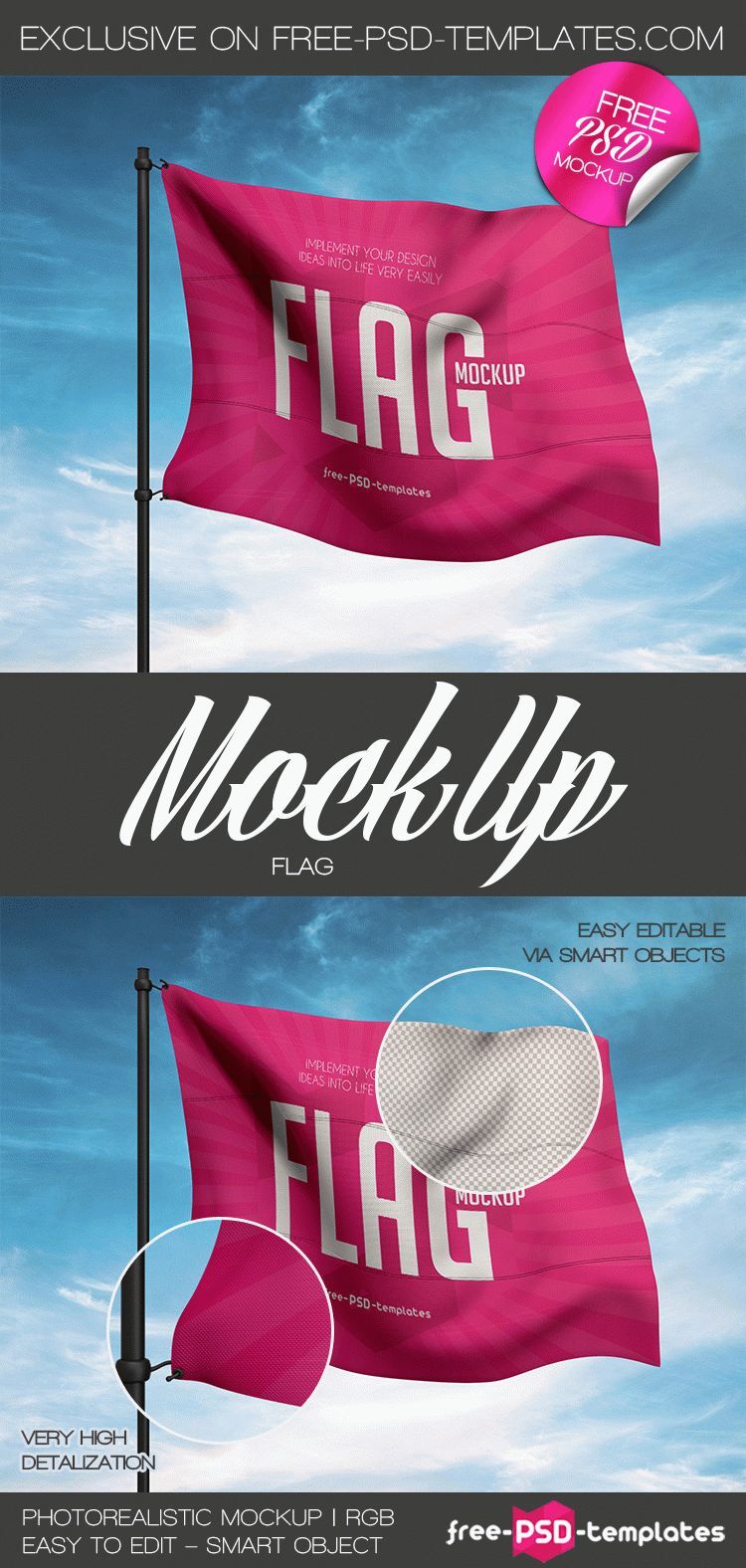 Mockup Showing a Flying Flag FREE PSD