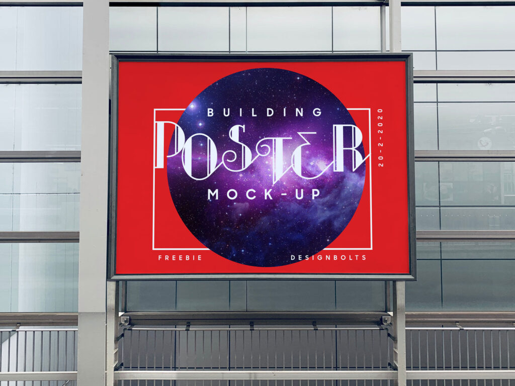 Mockup Showing a Metal Framed Poster Mounted on Building