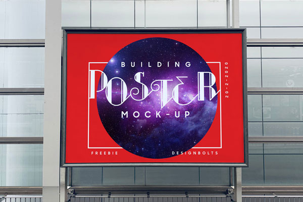Mockup Showing a Metal Framed Poster Mounted on Building