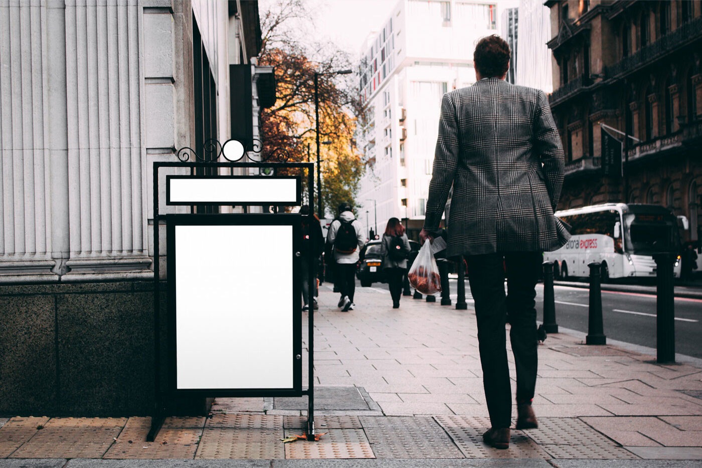 Mockup Showing a Metal Stand Sign on a Sidewalk FREE PSD