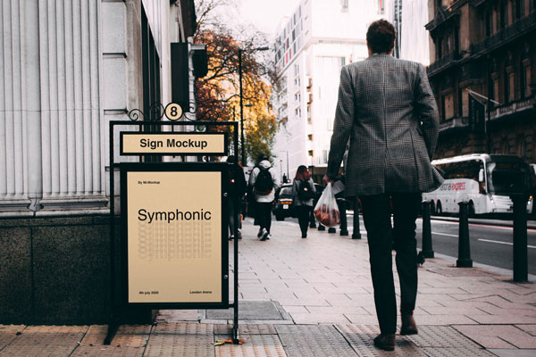 Mockup Showing a Metal Stand Sign on a Sidewalk