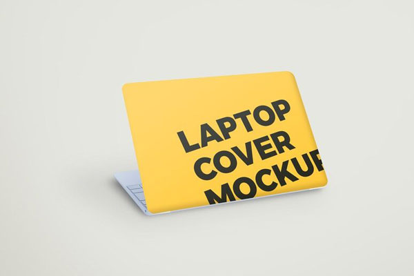 Mockup Showing Backside of Half Opened Laptop Wearing a Cover