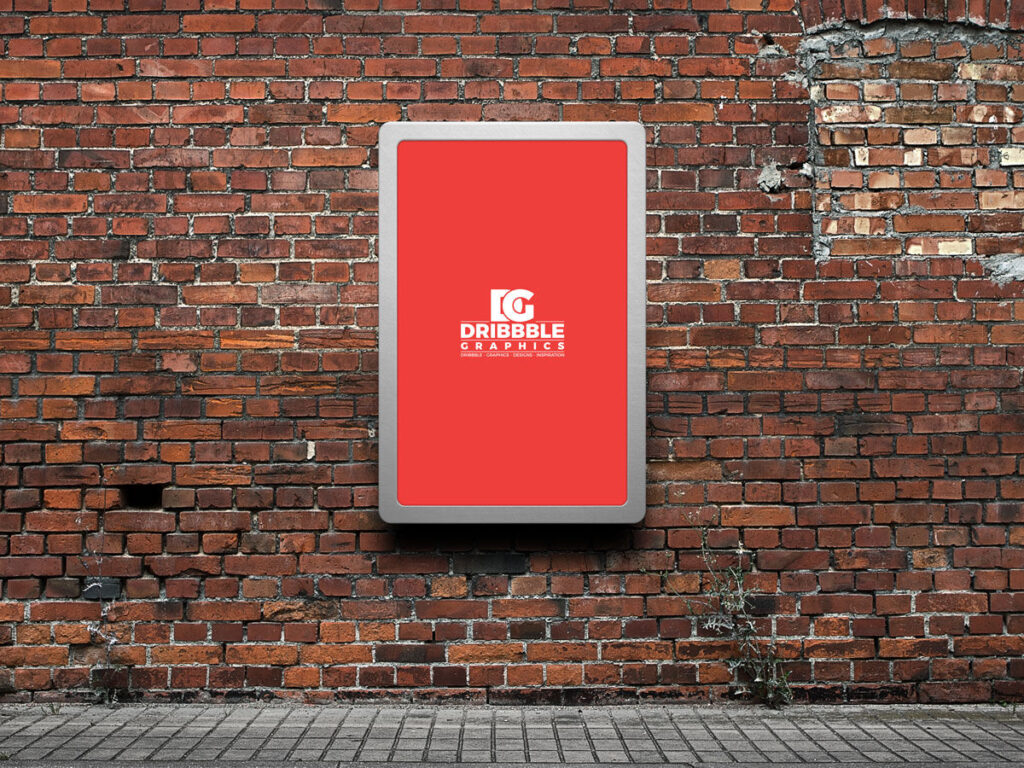 Mockup Showing Billboard on Brick Wall in a Sidewalk Setting