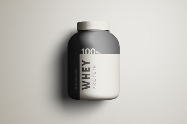 Mockup Showing Front View of a Protein Whey Plastic Container